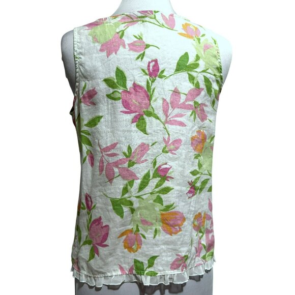 Cotton Connection Vtg Linen Floral Sleeveless Blouse Top Sz S Ruffle Trim Girly - Picture 4 of 7